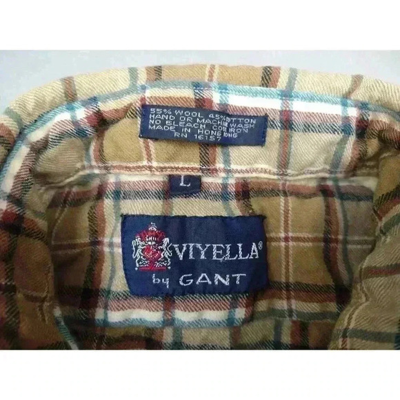 Vintage .VIYELLA Wool Blend Button Up Shirt Men's Large Yellow Blue Plaid - Picture 4 of 6